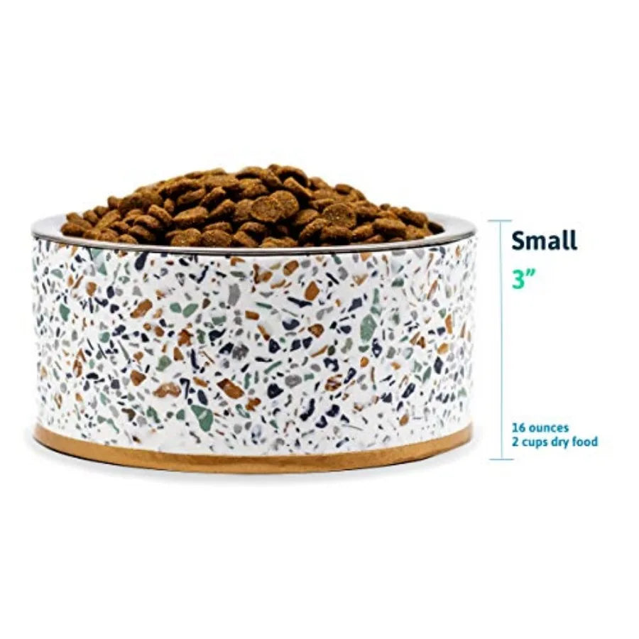 Terrazzo Single Elevated Pet Bowl Stand with removable bowl