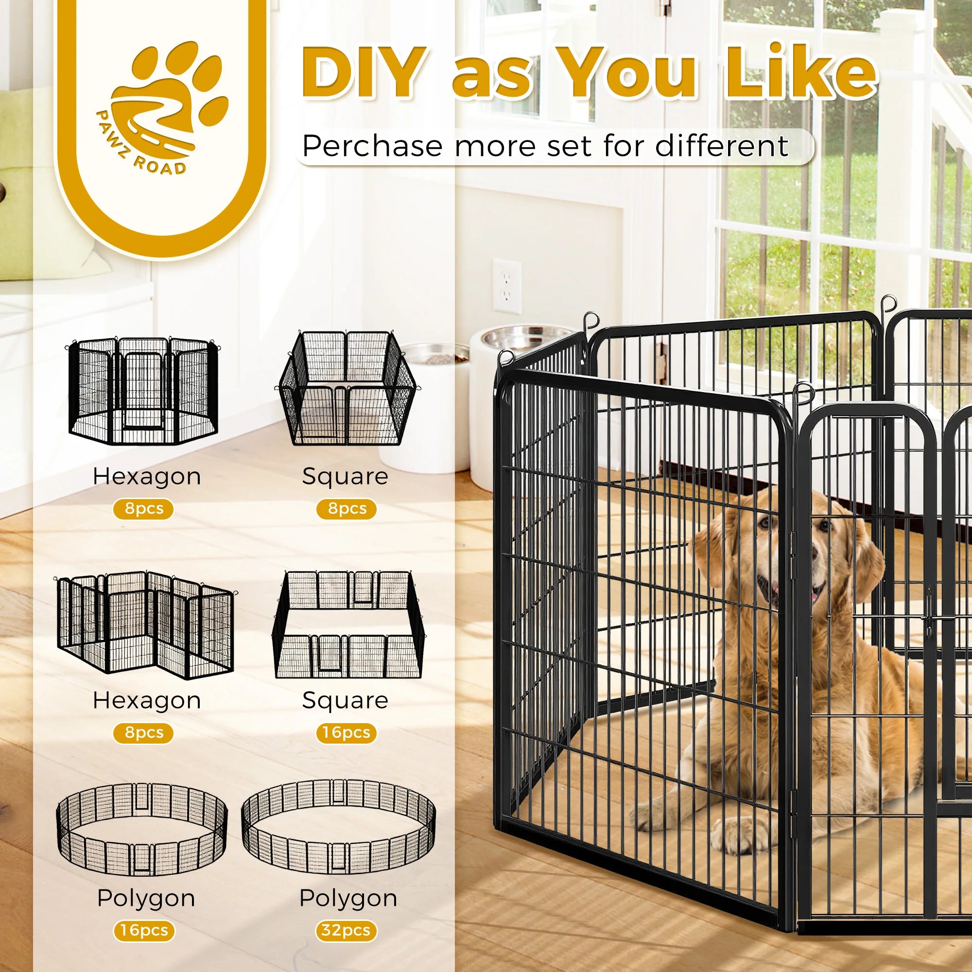 Dog Playpen with Door, Metal Pet Fence, Heavy Duty