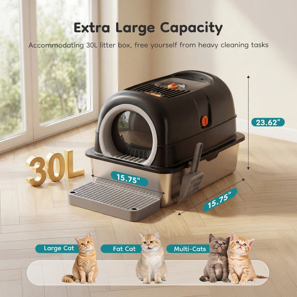Fully Enclosed JHK 24IN Stainless Steel Cat Litter Box d