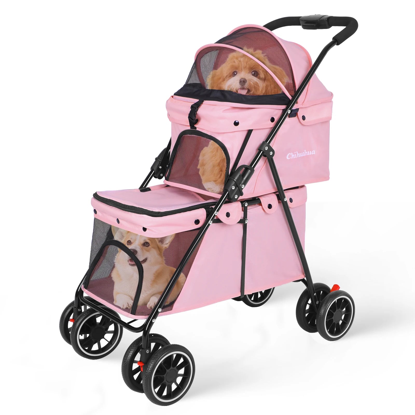 Double Pet Stroller with Detachable Carriers