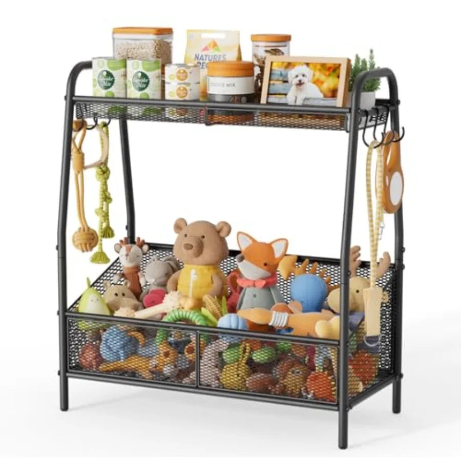 Full Metal Dog Toy Basket 23.6"x11.2"x7.9" Large Dogs Toy Bin with Storage Organizer Chew-Resistant Toy Box for Dog Stuff Acces