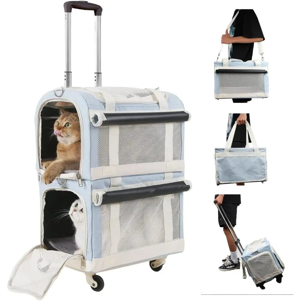 Wheeled Double Cat Carrier & Pet Stroller,