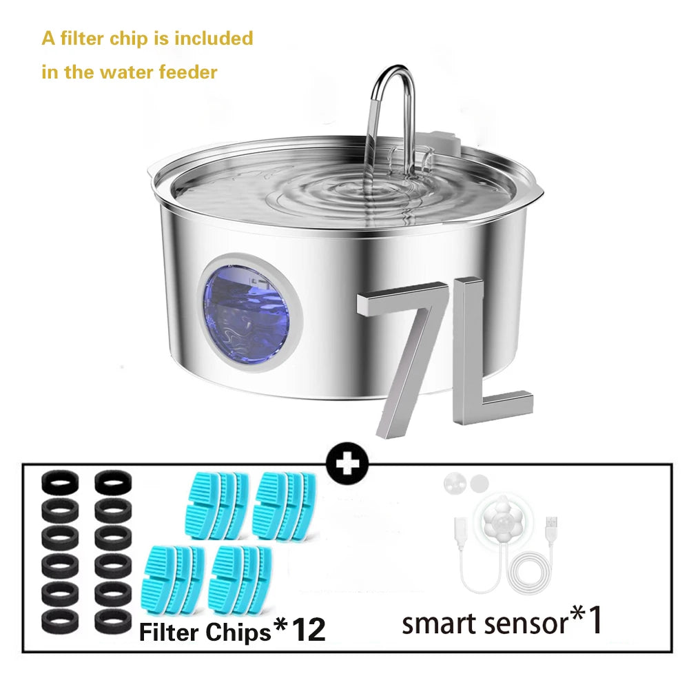7L/236oz Large Capacity Pet Water Fountain 304 Stainless Steel