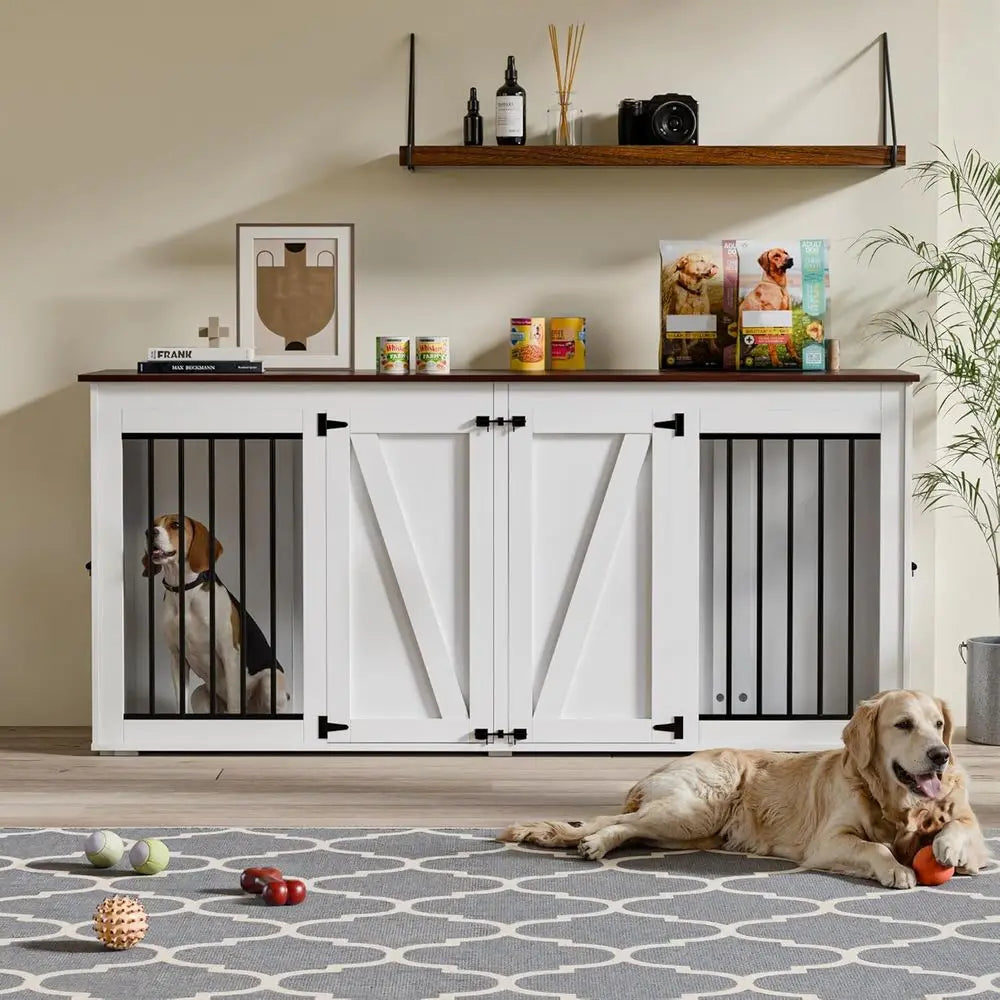 Large Double Dog Kennel TV Stand with Removable Divider, Furniture-Style Dog Crates for 1-2 Dogs, Indoor Pet Enclosures