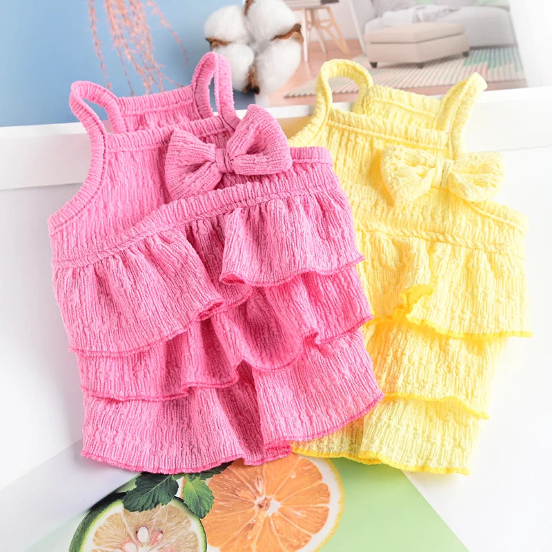 Pet Dresses with ruffles and bows, soft fabric for dog/cat ,