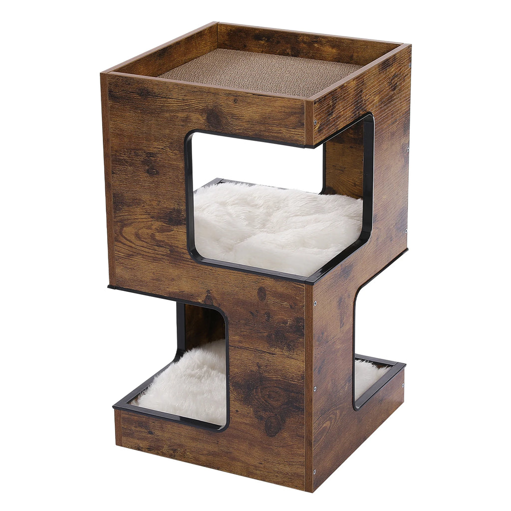 Wood Cat Condo House Bed with Removable Soft Mats s