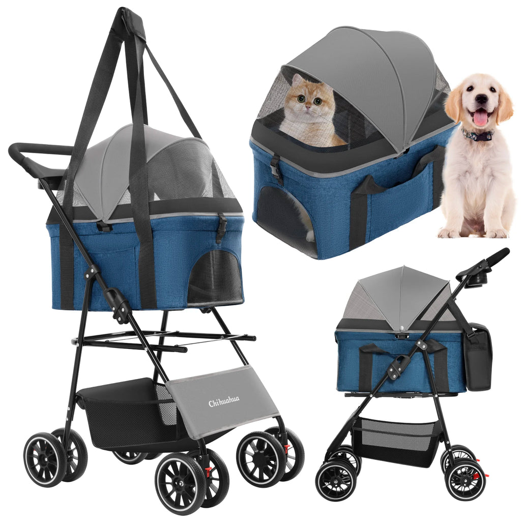 2-in-1 Foldable 4-Wheel Pet Stroller