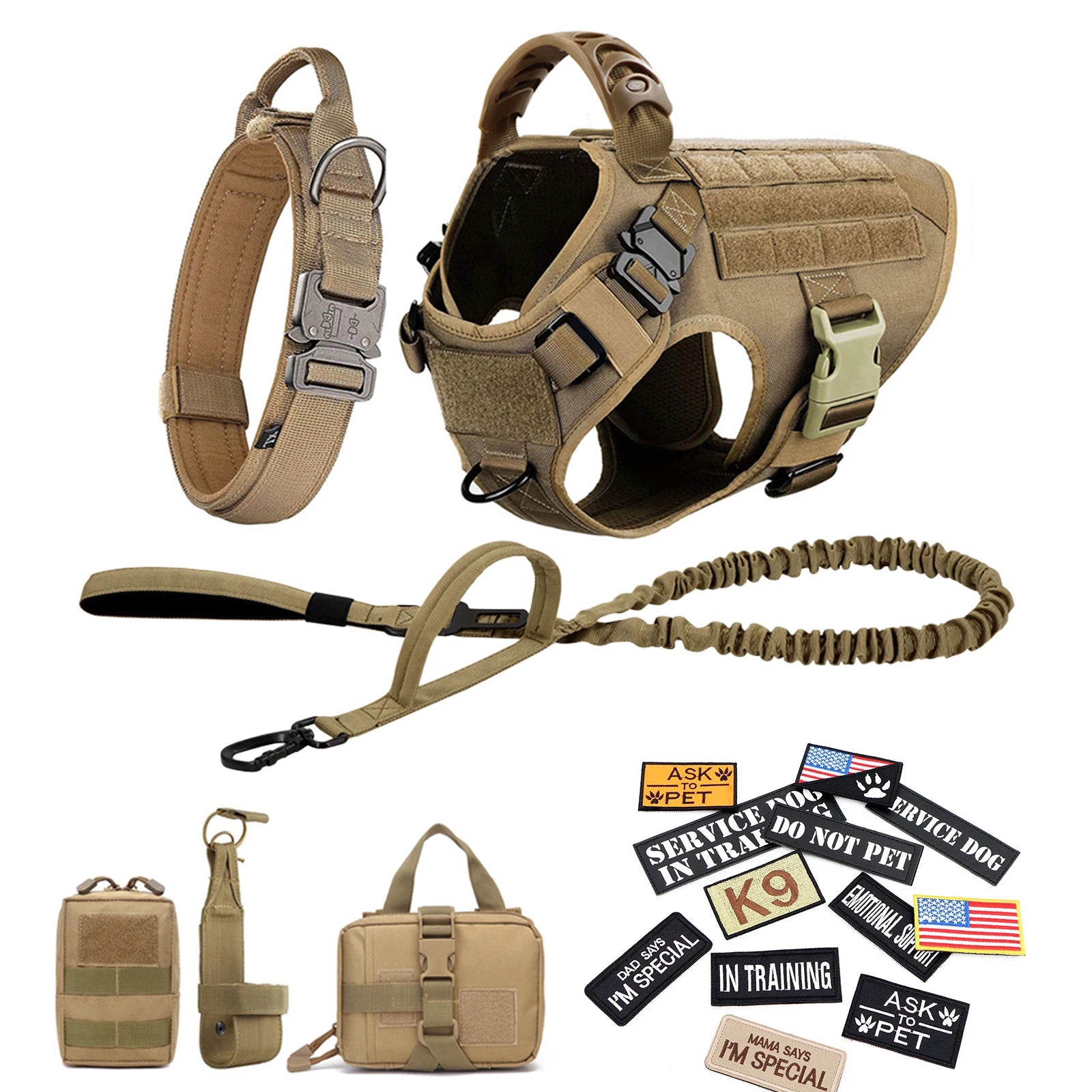 Military Large Dog Harness/Collar with Leash Bags and Training Vest