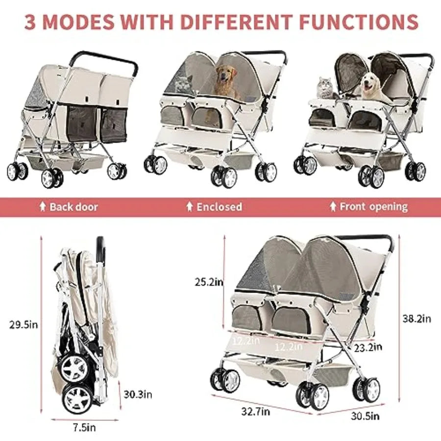 Double Pet Stroller Foldable Stroller for 2 Dogs and Cats