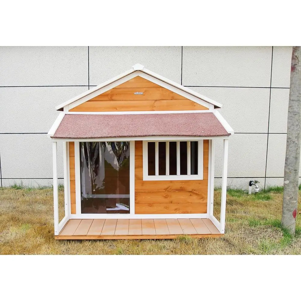Durable Wooden Dog House with Porch,