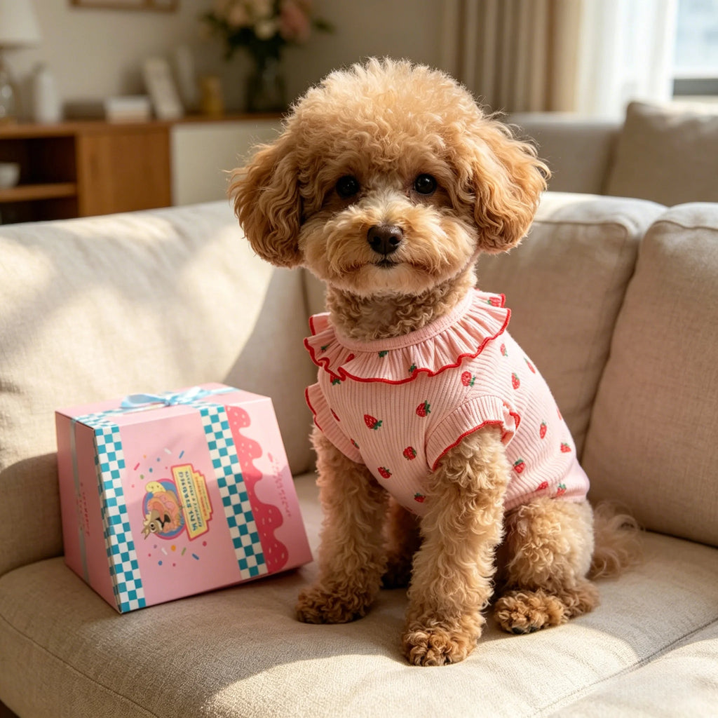 1pc Strawberry Small Dog Ruffled Collar Summer Shirt
