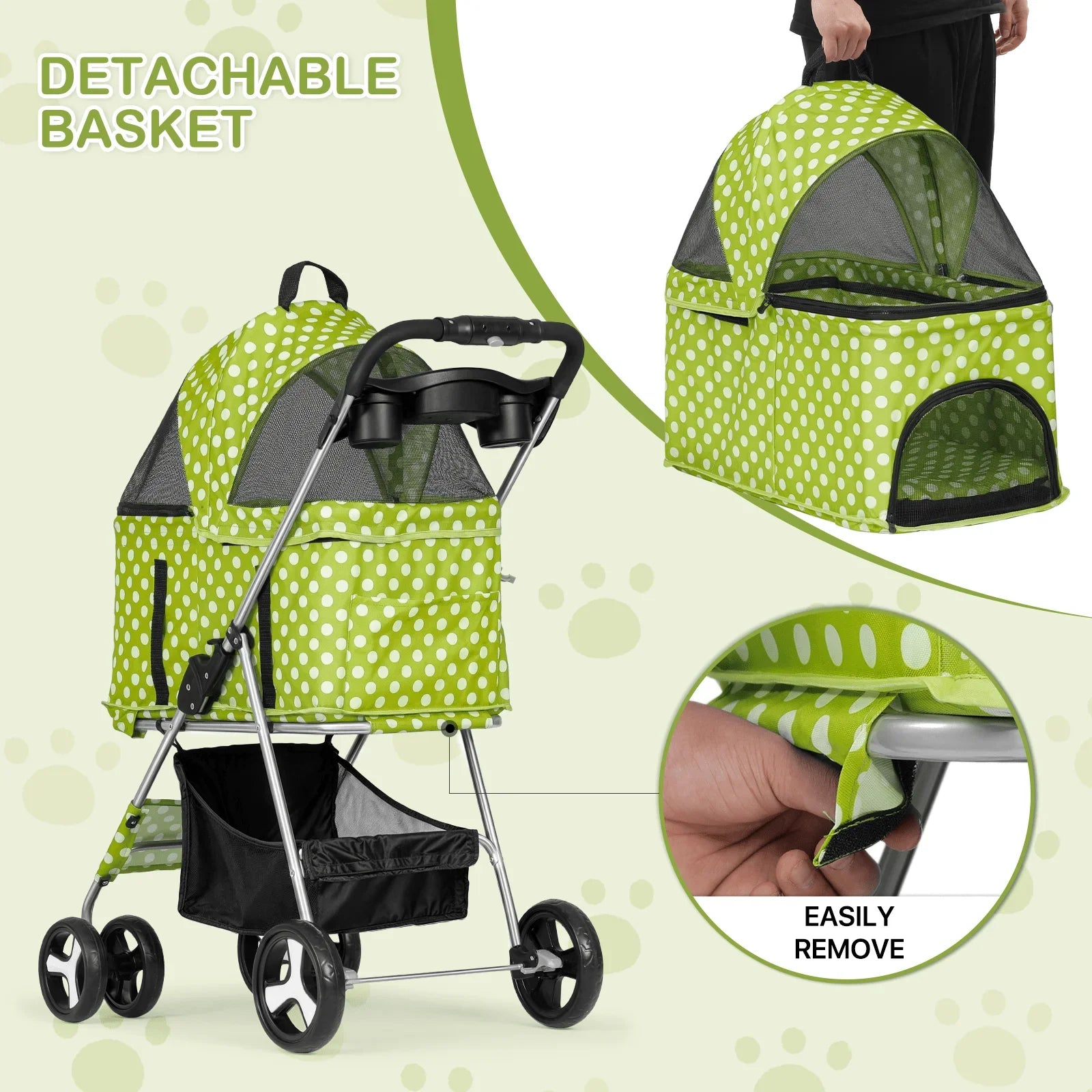 3-in-1 Dog Stroller Foldable Detachable Carrier,