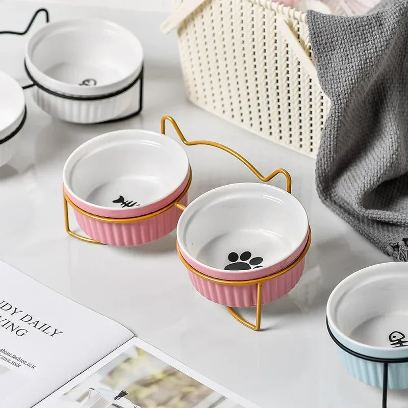 Single Or Double Tilt Bowl Ceramic Bowl for Dog Cat
