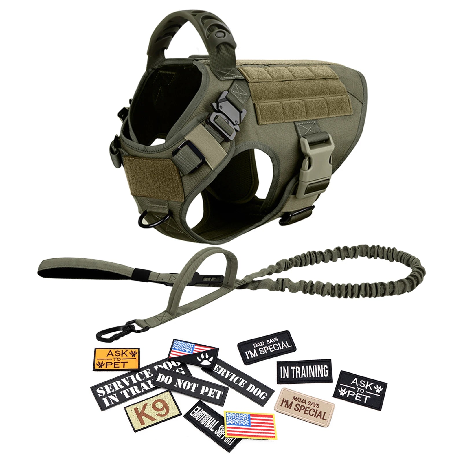 Military Large Dog Harness/Collar with Leash Bags and Training Vest