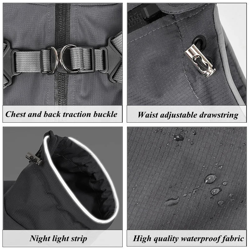 Dog Raincoat With Harness, Waterproof Jacket, Adjustable and Reflective