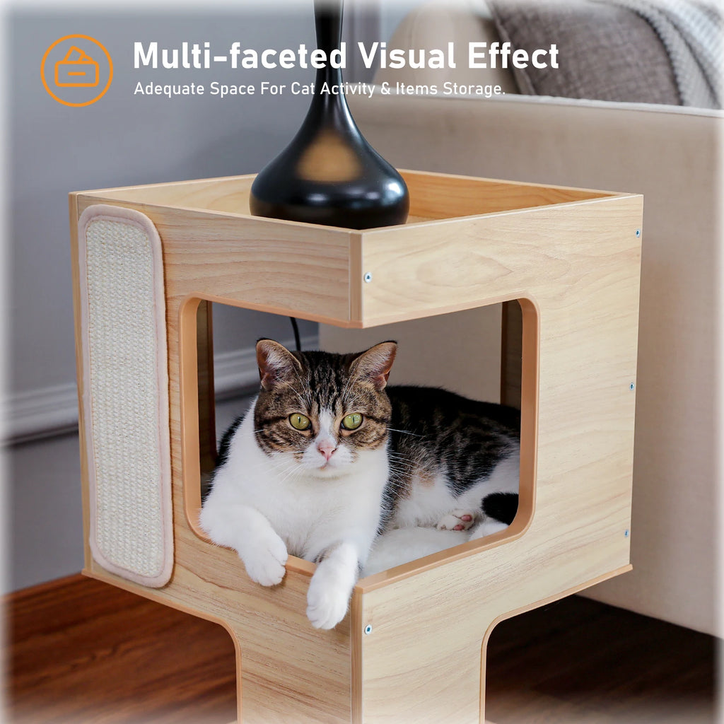 Wood Cat Condo House Bed with Removable Soft Mats s