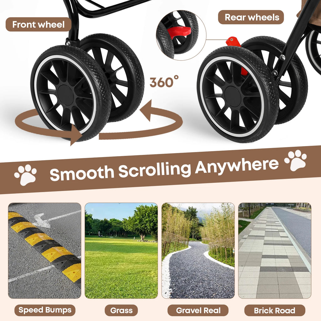 Double Pet Stroller with Detachable Carriers