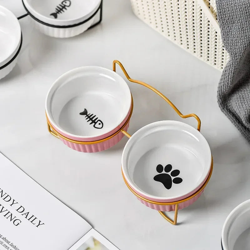 Single Or Double Tilt Bowl Ceramic Bowl for Dog Cat