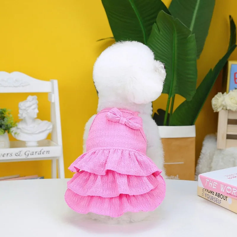 Pet Dresses with ruffles and bows, soft fabric for dog/cat ,