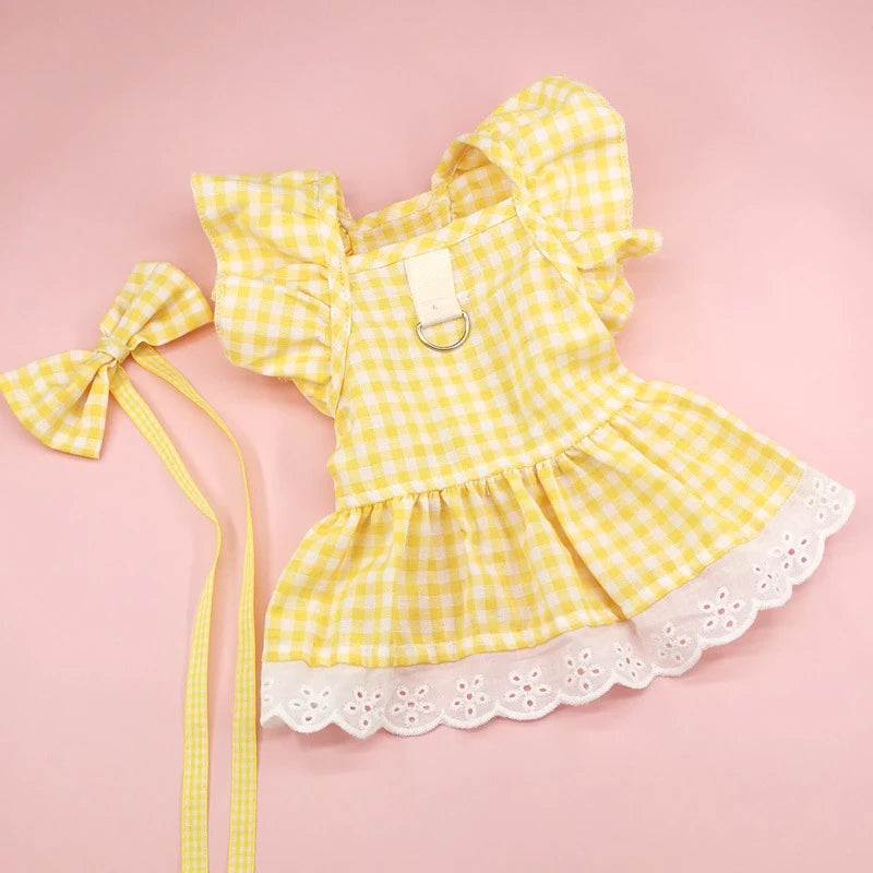 New Summer Cute Pink Plaid Rose Bubble Dog Skirt