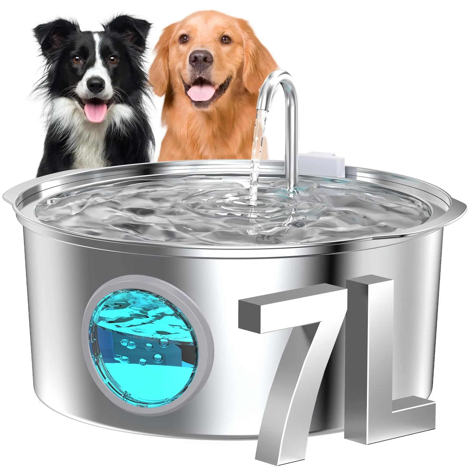 7L/236oz Large Capacity Pet Water Fountain 304 Stainless Steel