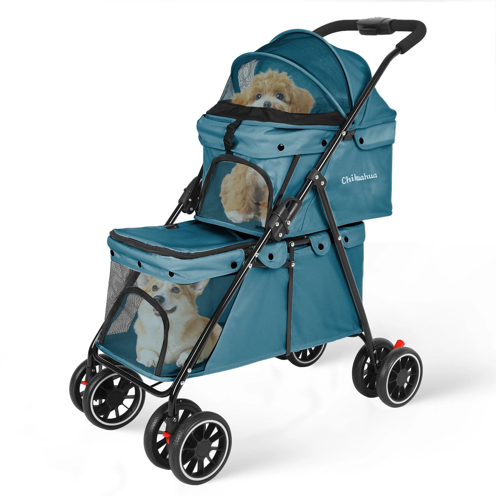 Double Pet Stroller with Detachable Carriers