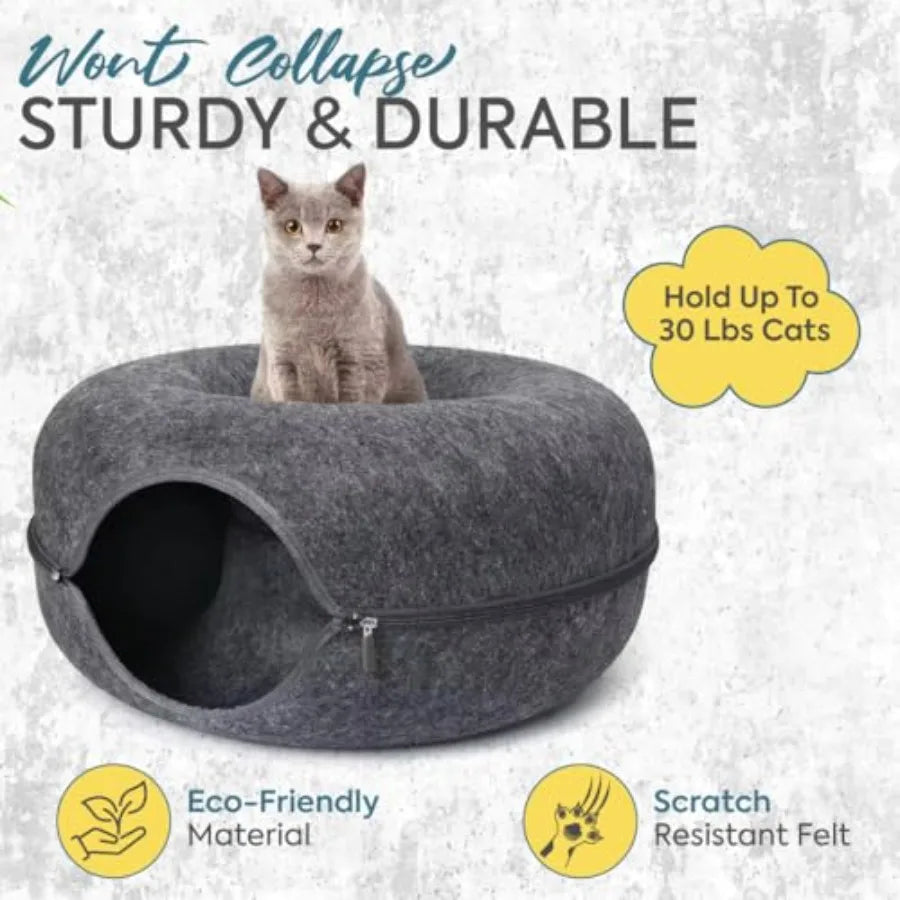 Large Cat Tunnel Bed for Indoor Cats Up to 30 Lbs