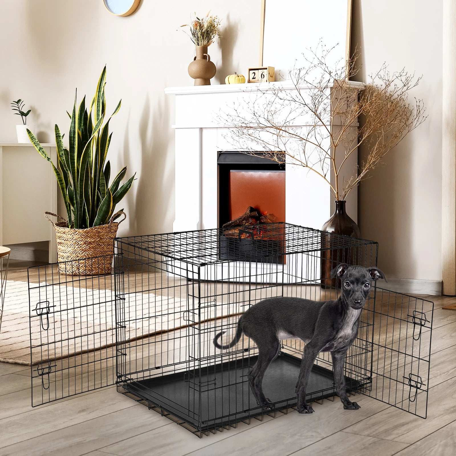 JHK 48 Inch Double Door Folding Metal Wire Dog Cage