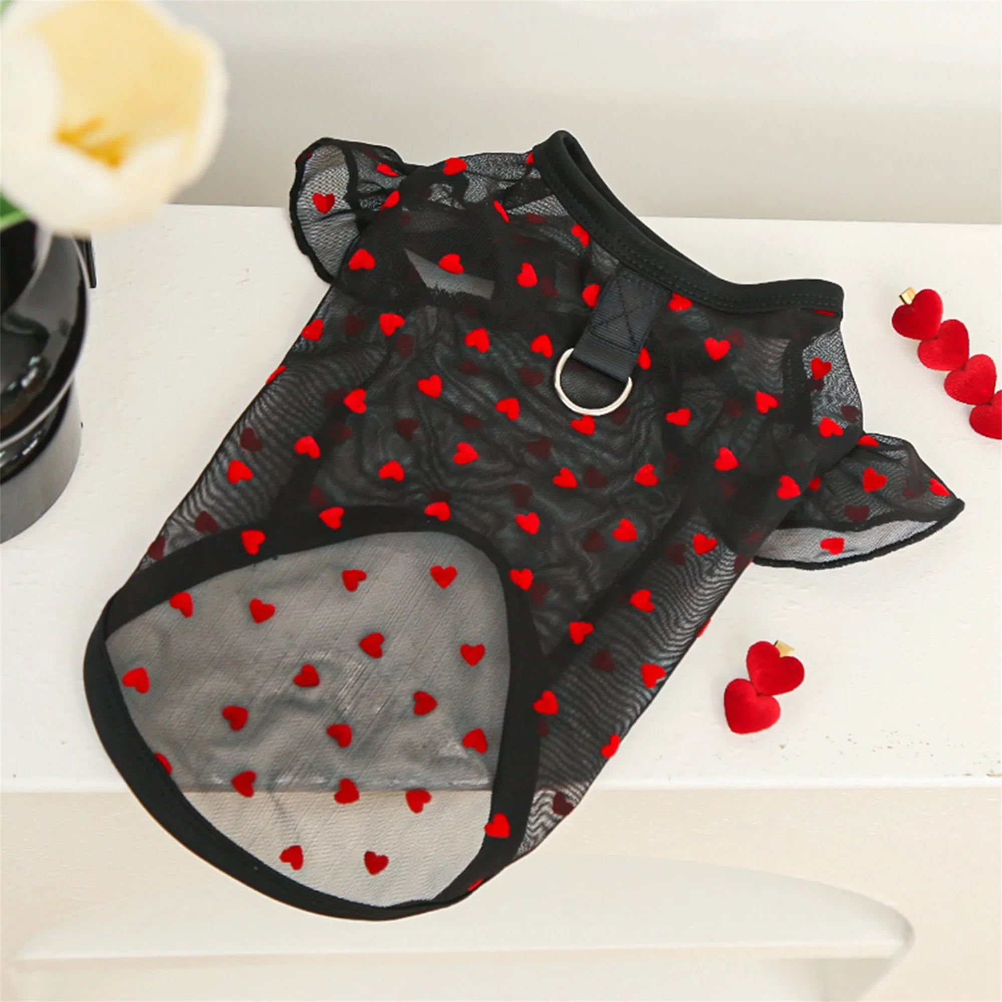 Adorable Puppy Tank Top with Polka Dot Pattern and Ruffles
