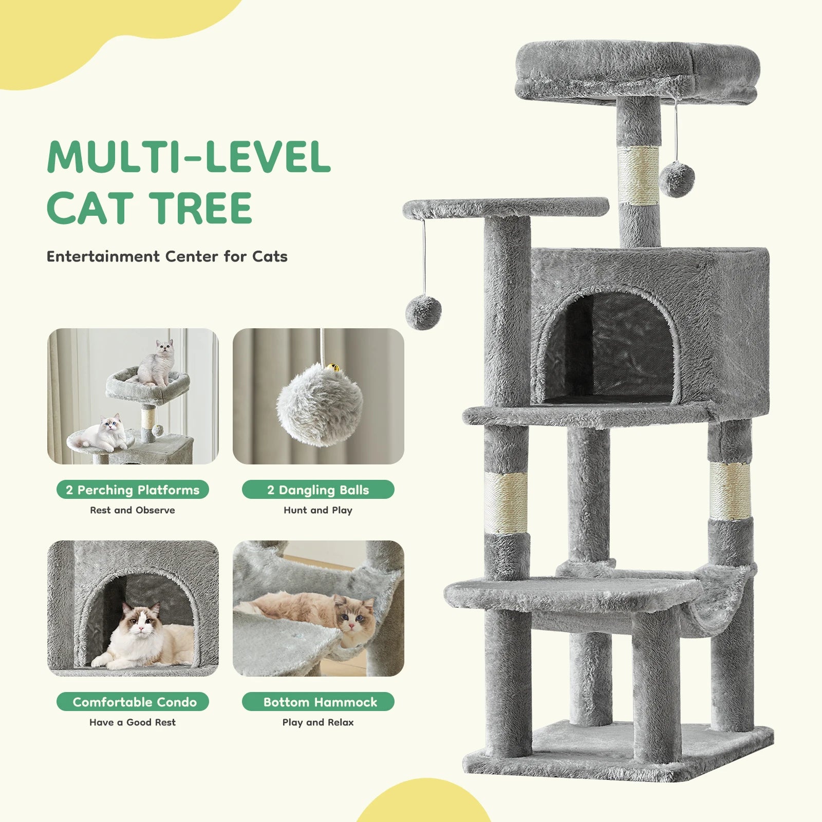 JHK 44In Cat Tree Tall Multi-Cat Climbing Tower