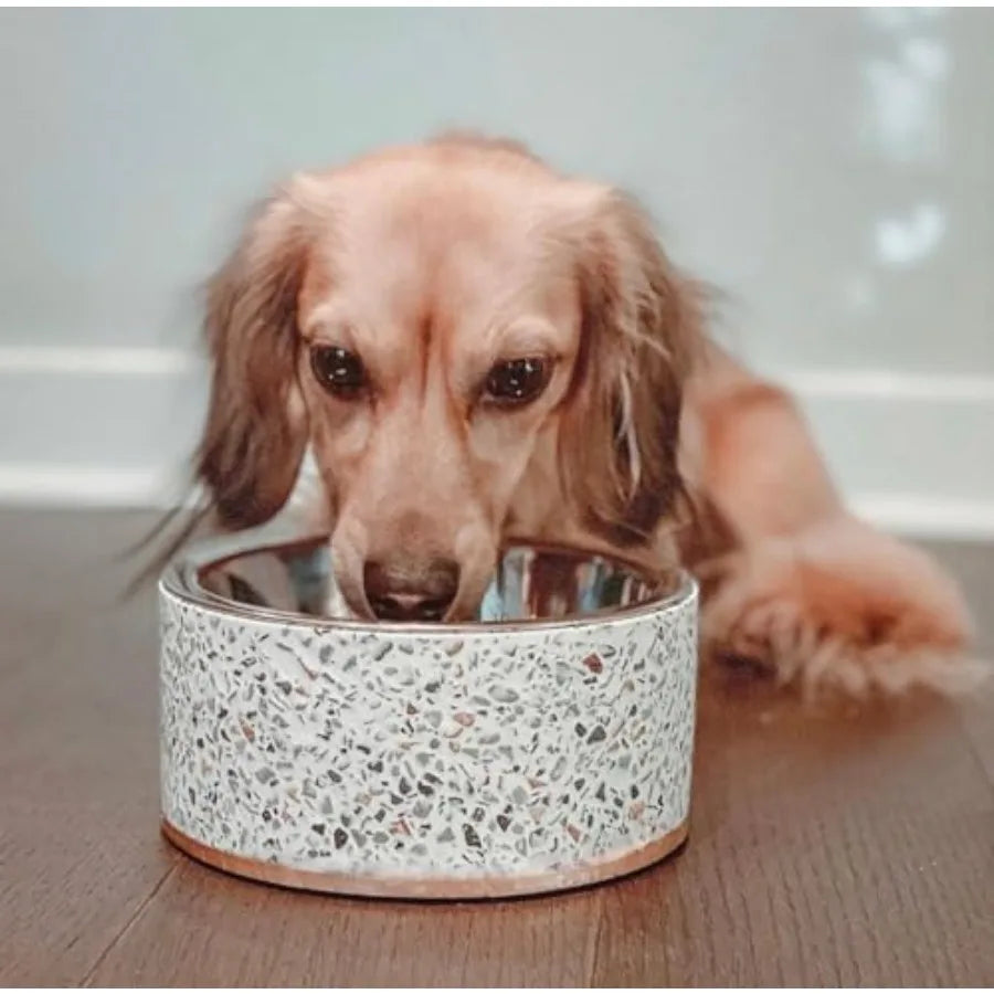 Terrazzo Single Elevated Pet Bowl Stand with removable bowl