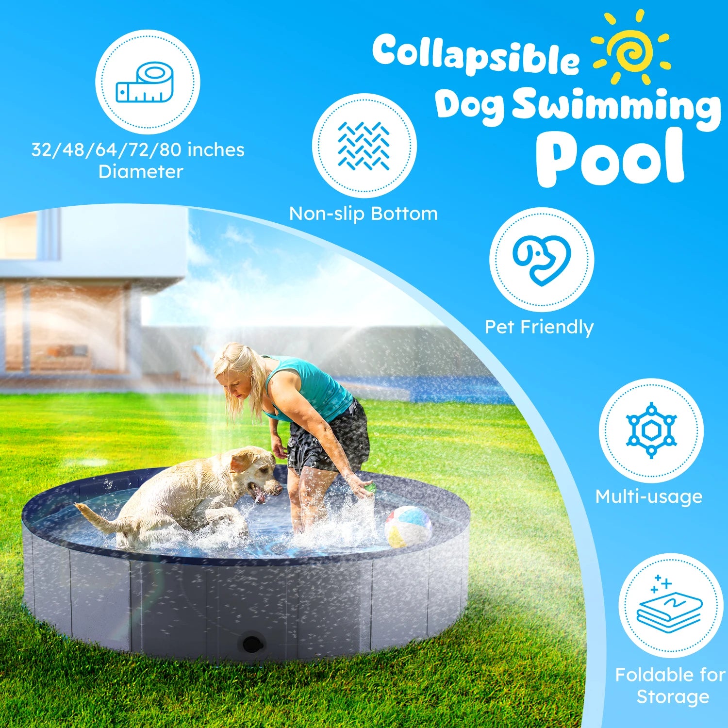 Portable Dog Pool, Foldable Pet Swimming Tub,