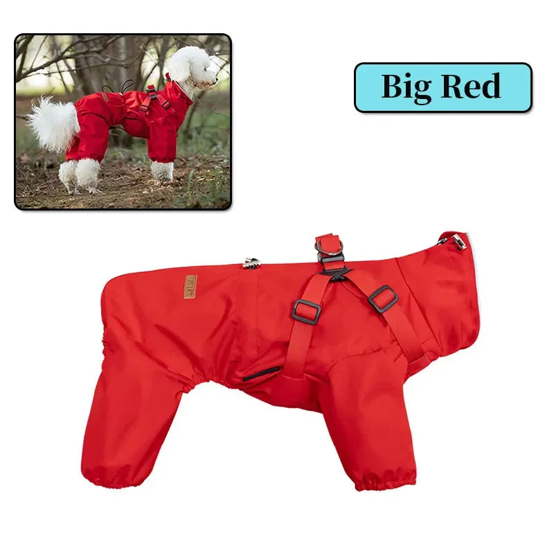 Dog Raincoat With Harness, Waterproof Jacket, Adjustable and Reflective