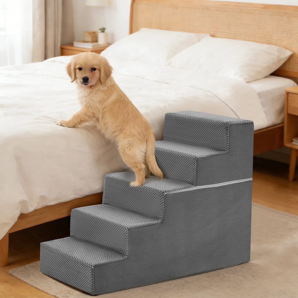 JHK 3-5 Step Right Angled Foam Dog Stairs Ramp