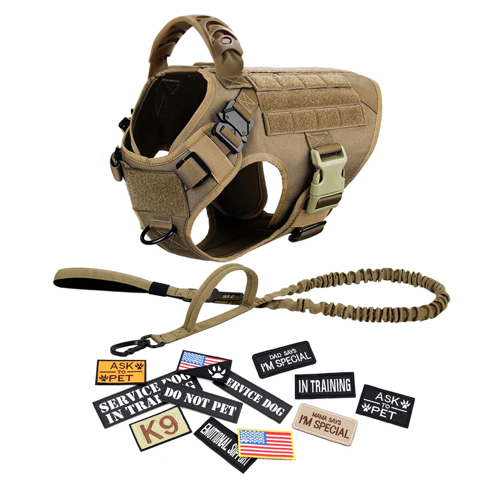 Military Large Dog Harness/Collar with Leash Bags and Training Vest