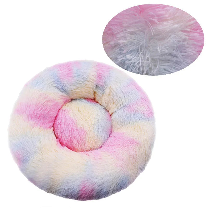 Round Dog Bed with Plush Basket