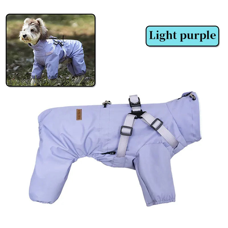 Dog Raincoat With Harness, Waterproof Jacket, Adjustable and Reflective