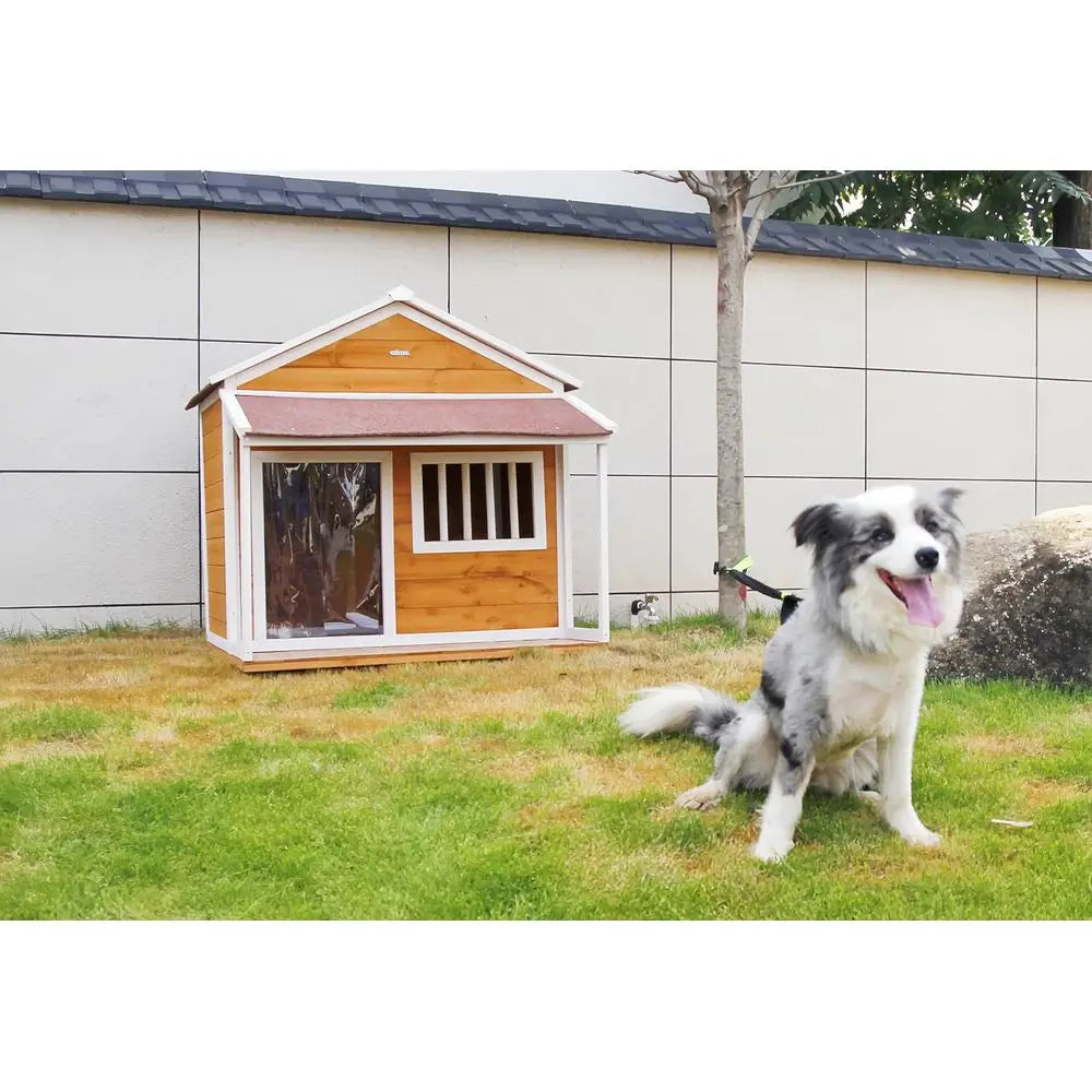 Durable Wooden Dog House with Porch,