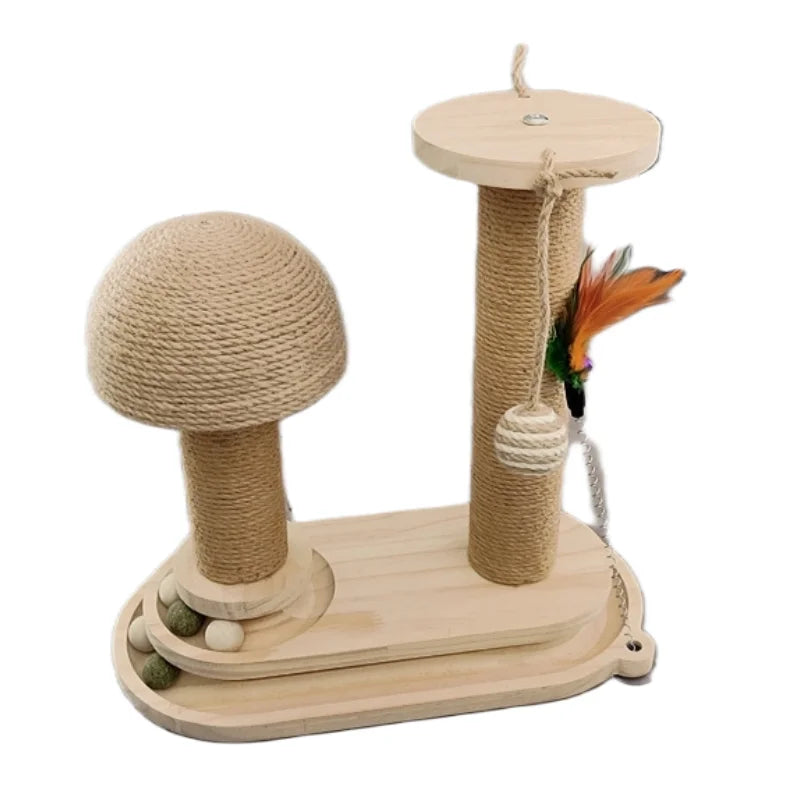 Interactive Cat Scratching Post Tower with Jute, Ball Track