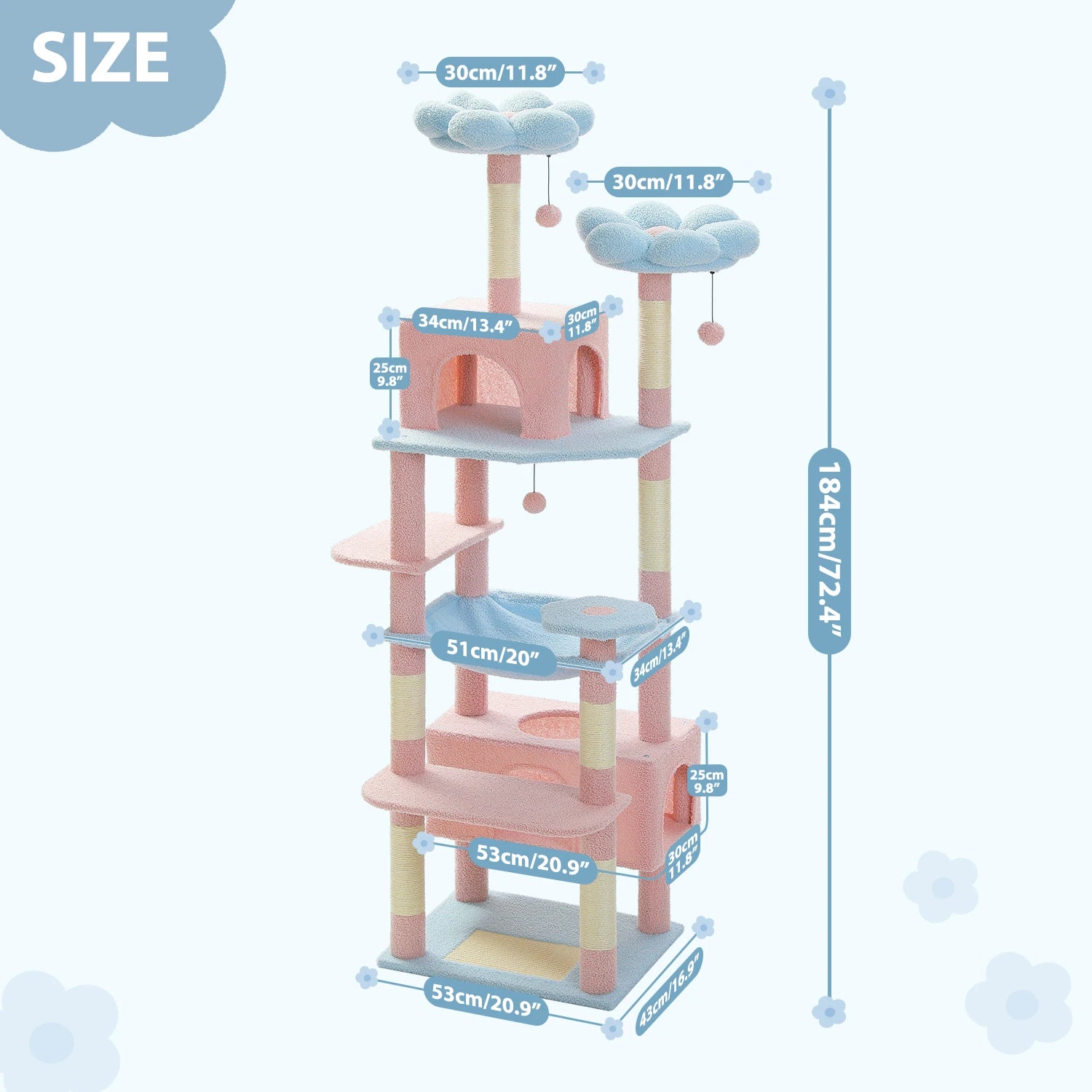 184cm Large Cat Tree Tower for Indoor Cats