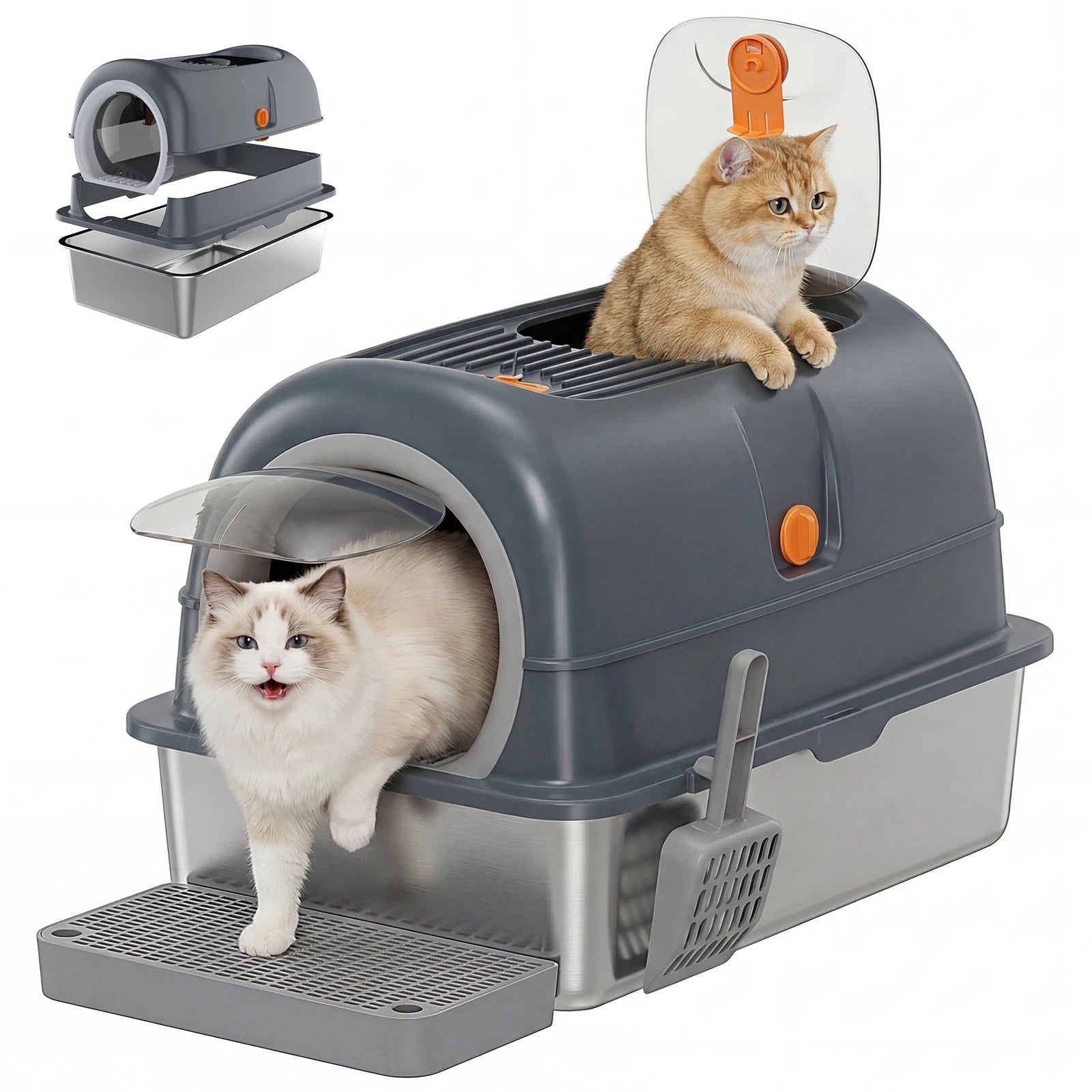 Fully Enclosed JHK 24IN Stainless Steel Cat Litter Box d
