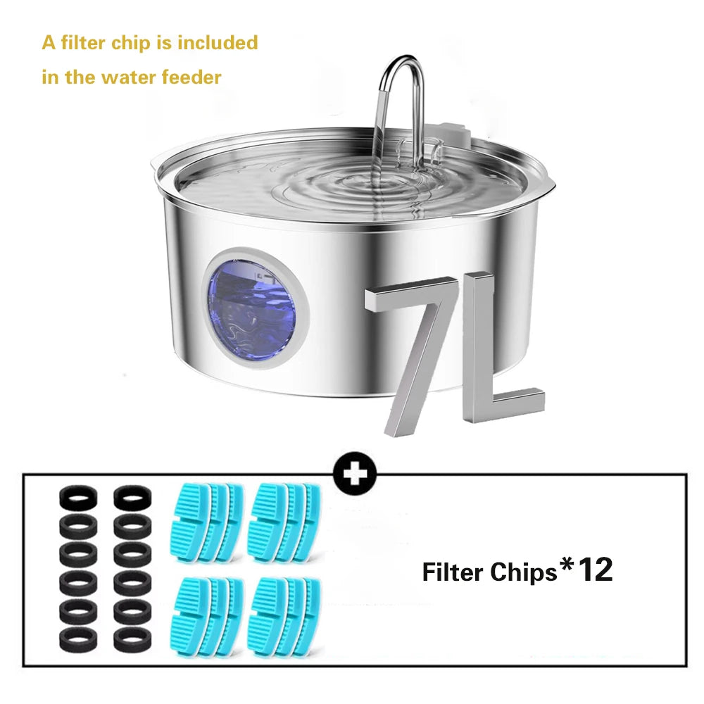 7L/236oz Large Capacity Pet Water Fountain 304 Stainless Steel