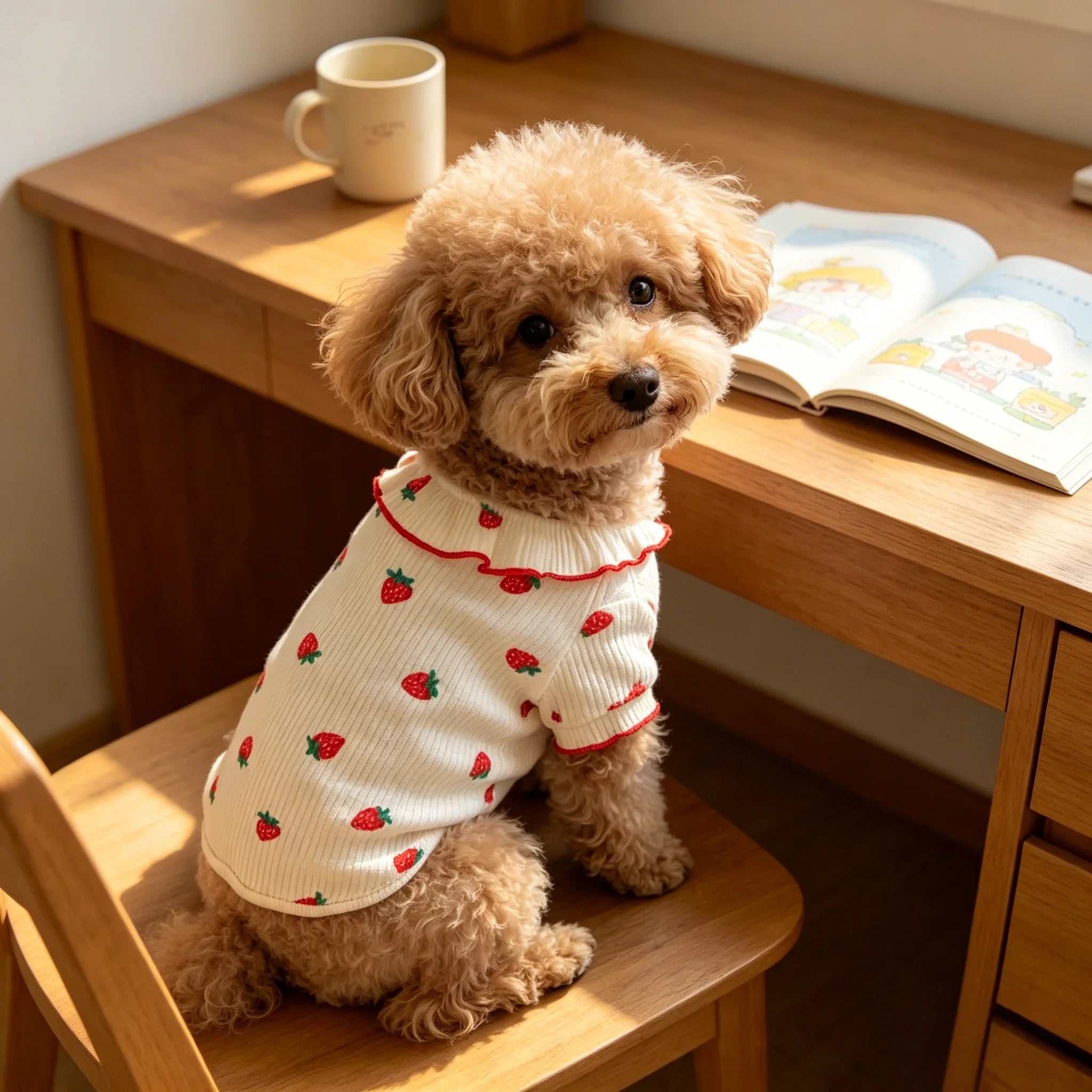 1pc Strawberry Small Dog Ruffled Collar Summer Shirt