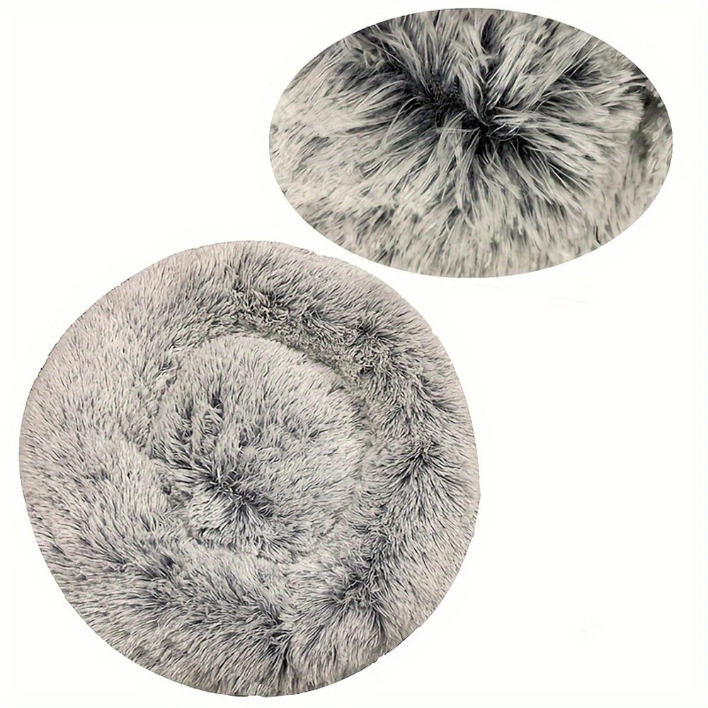 Round Dog Bed with Plush Basket