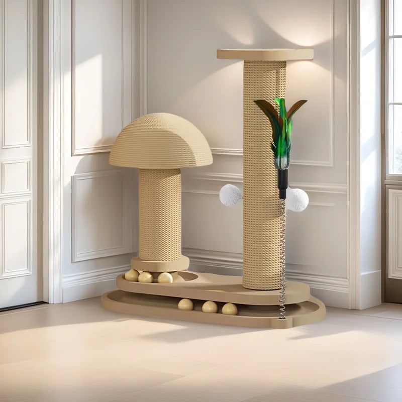 Interactive Cat Scratching Post Tower with Jute, Ball Track