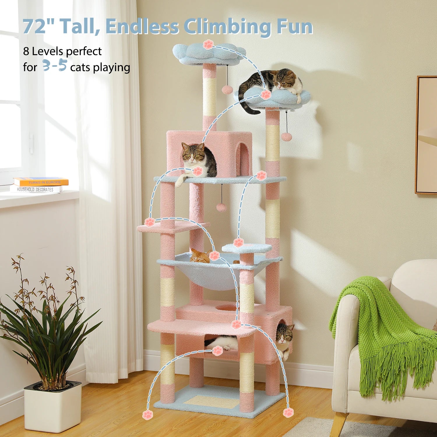 184cm Large Cat Tree Tower for Indoor Cats