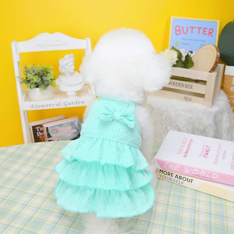Pet Dresses with ruffles and bows, soft fabric for dog/cat ,