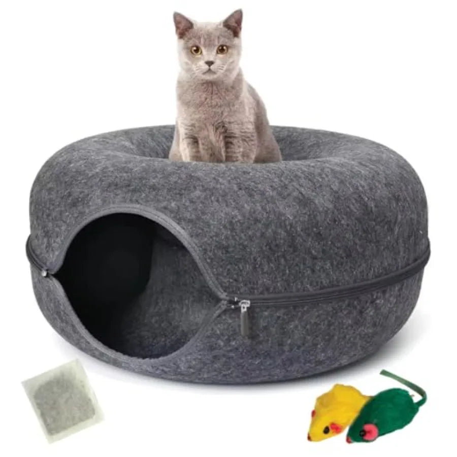 Large Cat Tunnel Bed for Indoor Cats Up to 30 Lbs