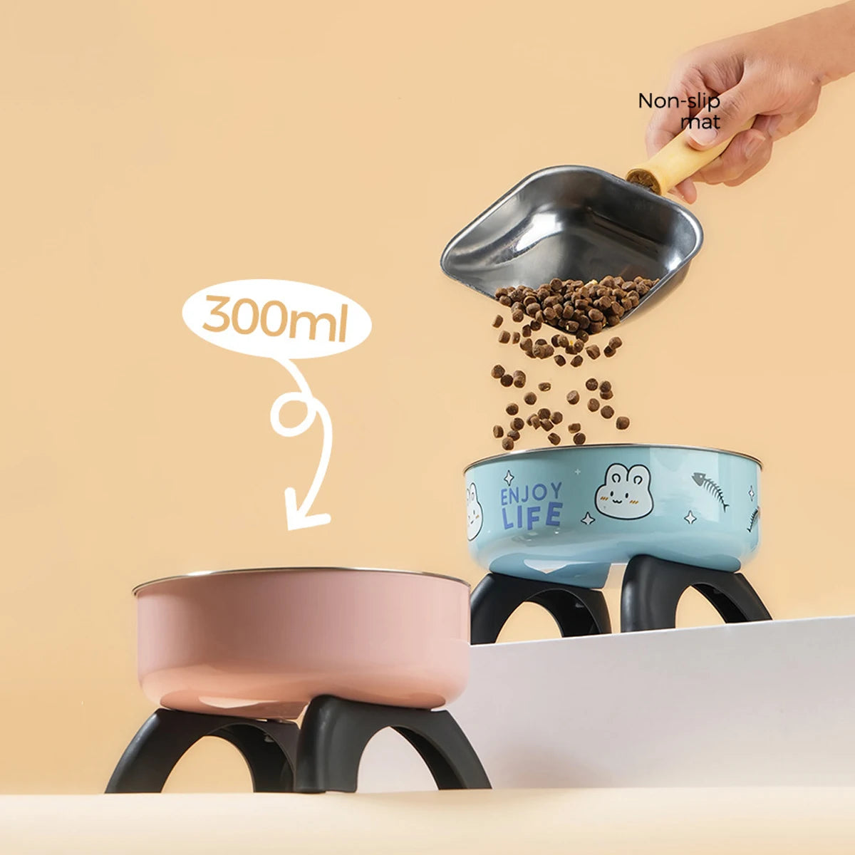 Non-slip elevated Pet food bowl with stand,