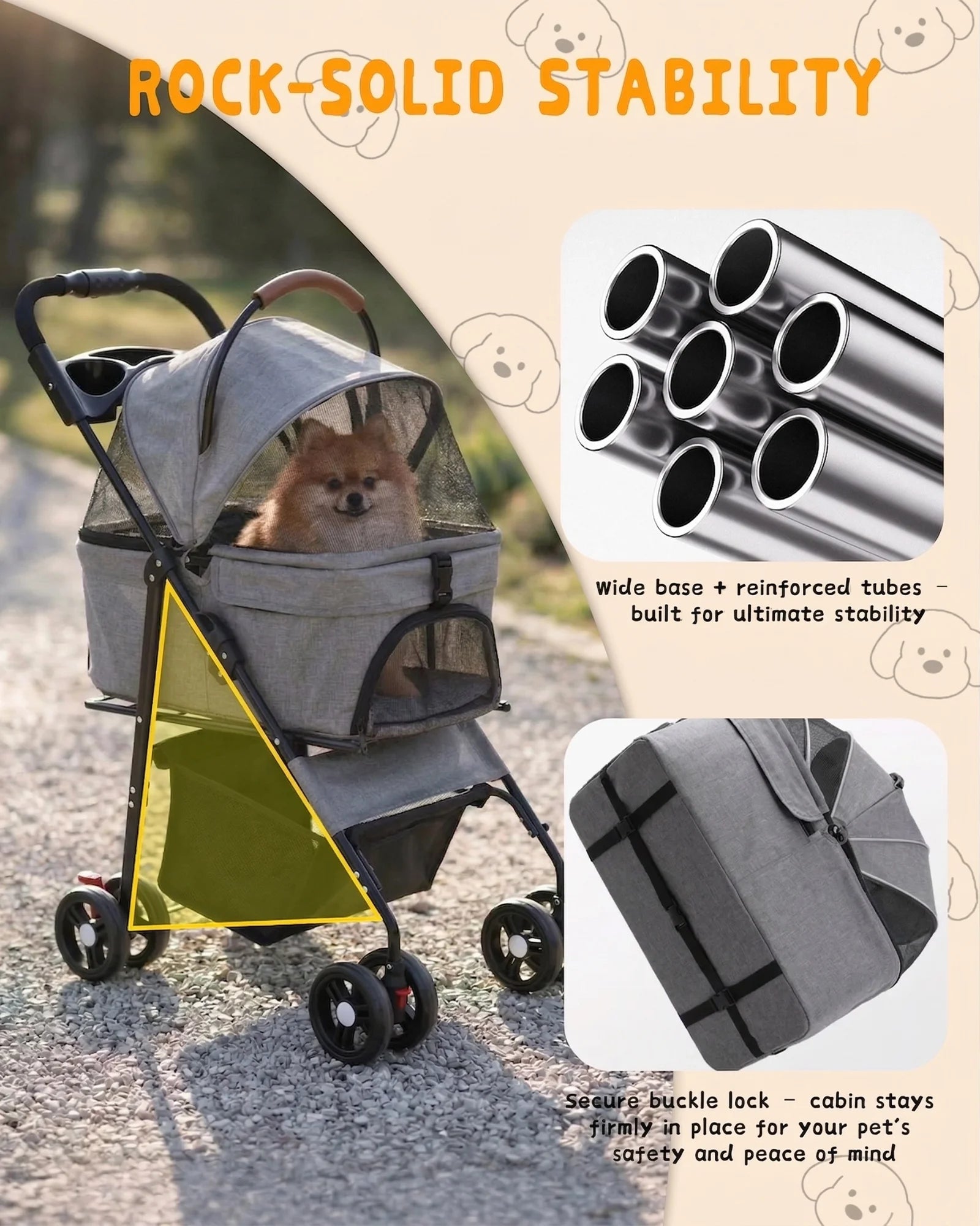 2-in-1 Foldable Pet Stroller with Detachable Carrier
